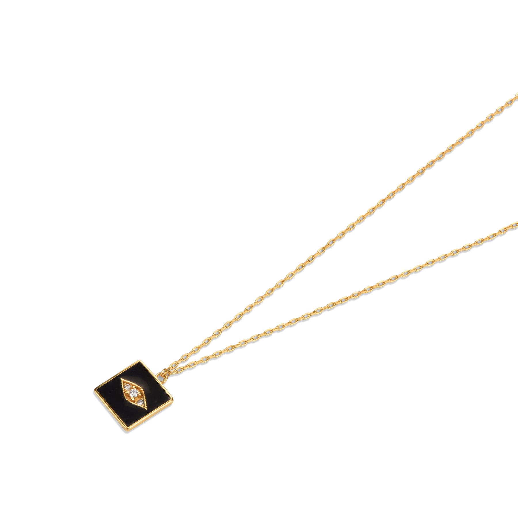Black Square Evil Eye 24K Gold Vermeil Necklace