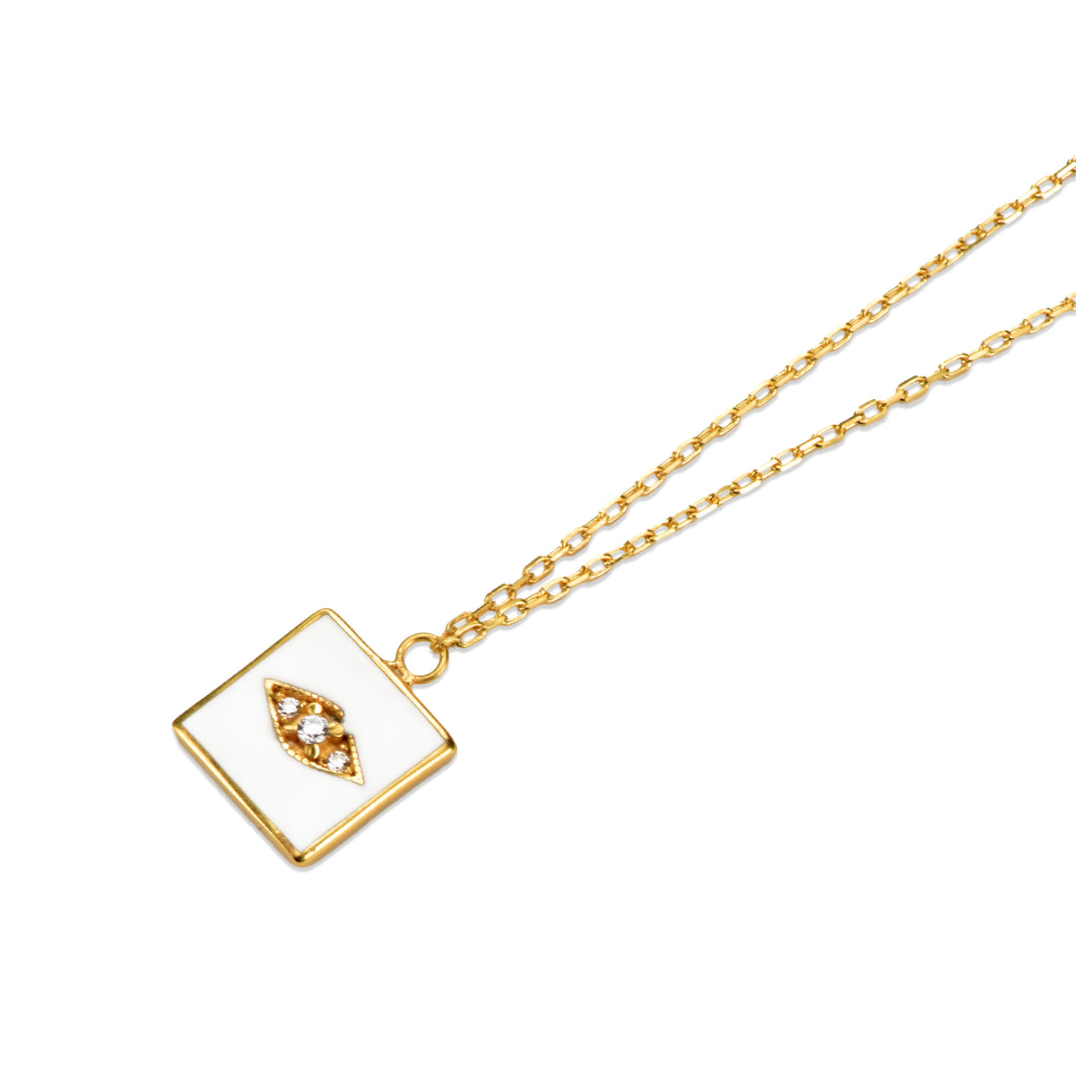 White Square Evil Eye 24K Gold Vermeil Necklace