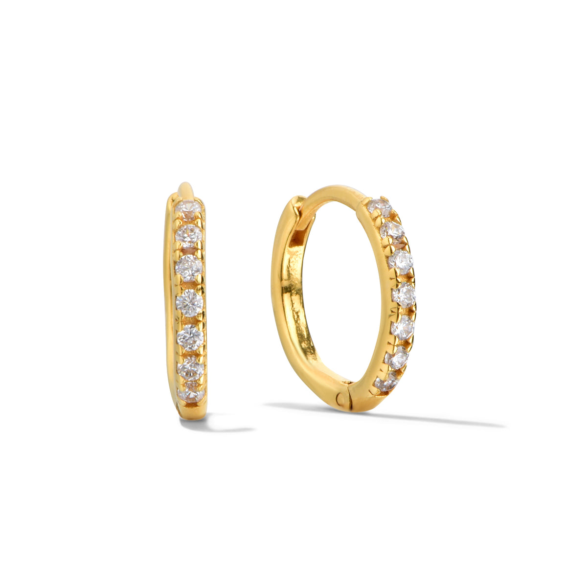 Pave Huggie 24K Gold Vermeil Hoop Earrings