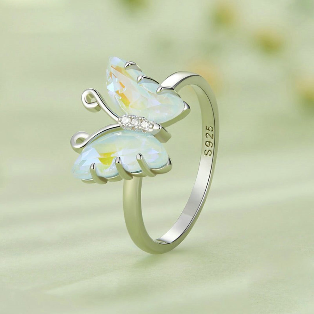 Butterfly Aquamarine Sterling Silver Ring