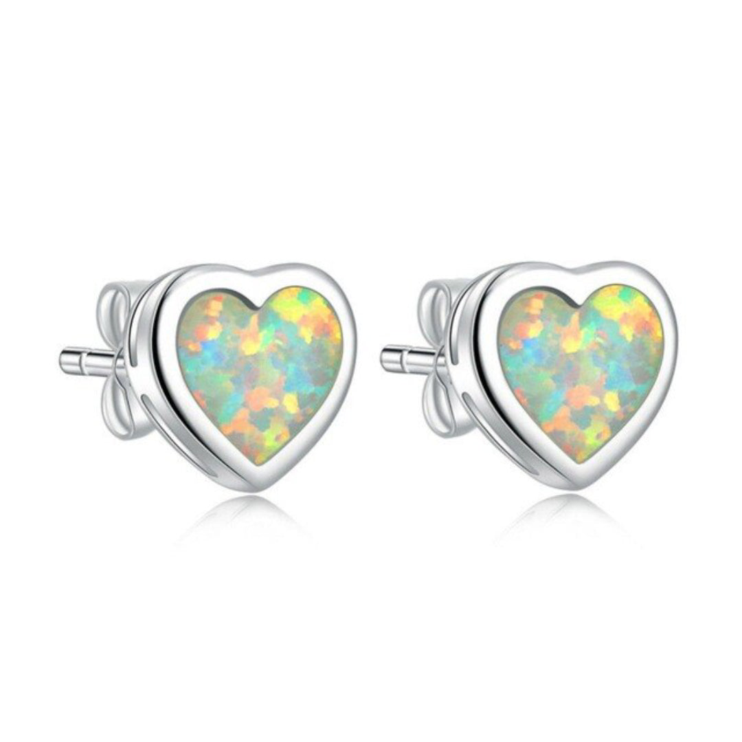 Sweet Heart Silver Plated Earrings - White - Stud Earrings - Pretland | Spiritual Crystals & Jewelry