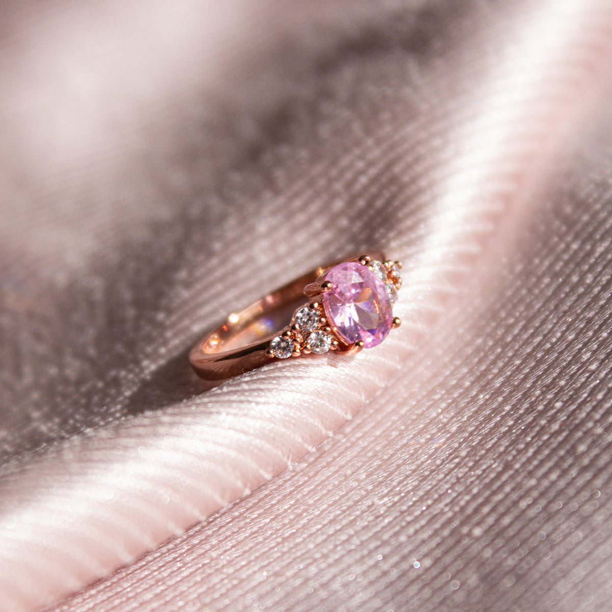 Chic Pink Oval Quartz Ring