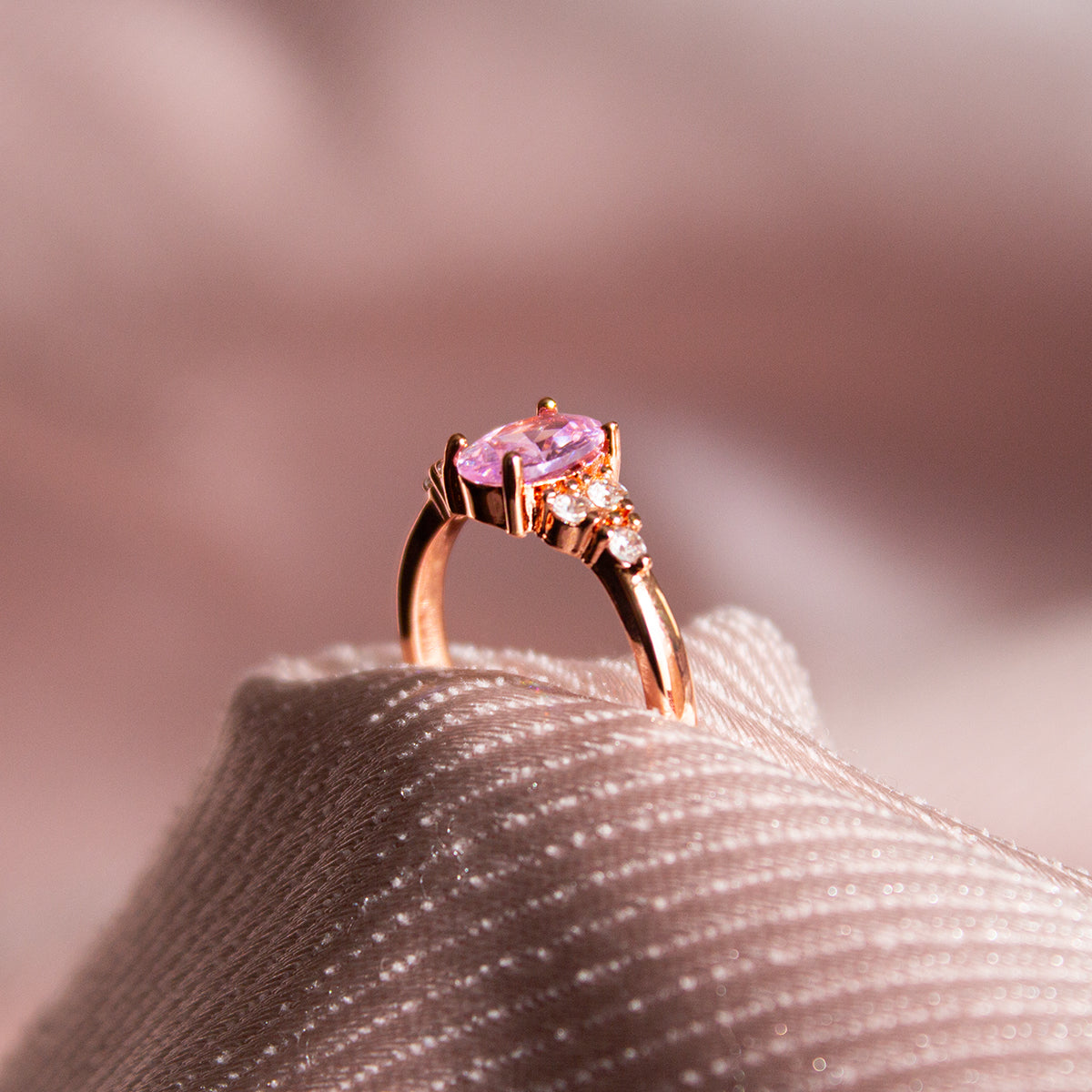 Chic Pink Oval Quartz Ring