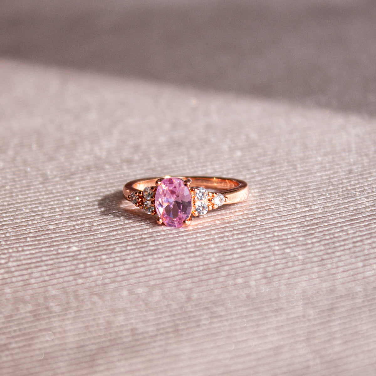 Chic Pink Oval Quartz Ring