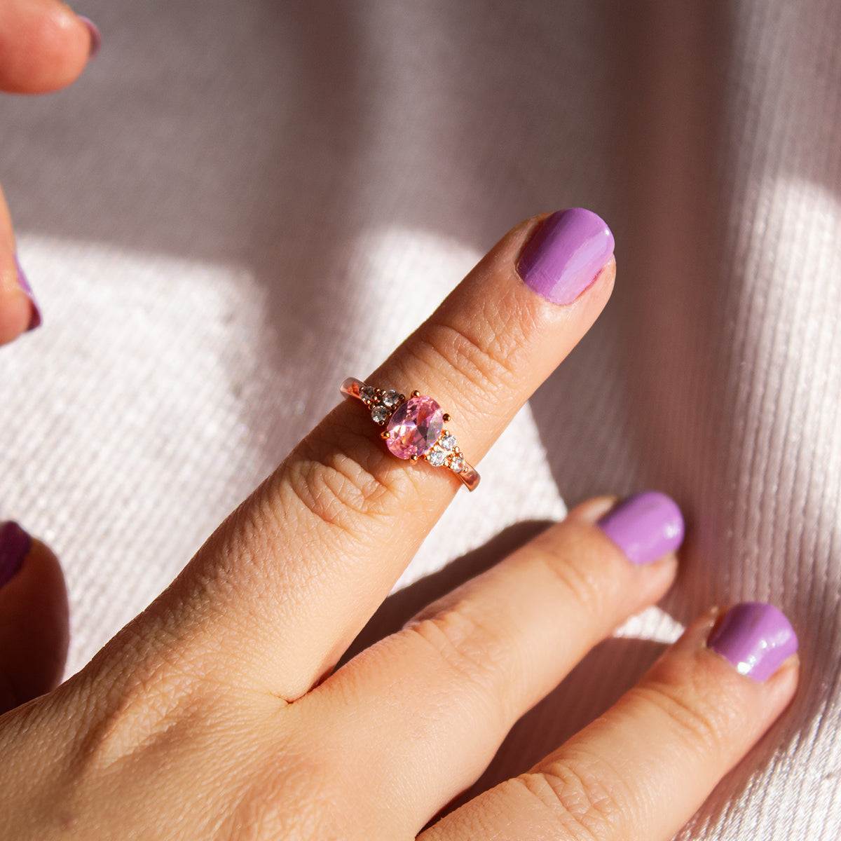 Chic Pink Oval Quartz Ring