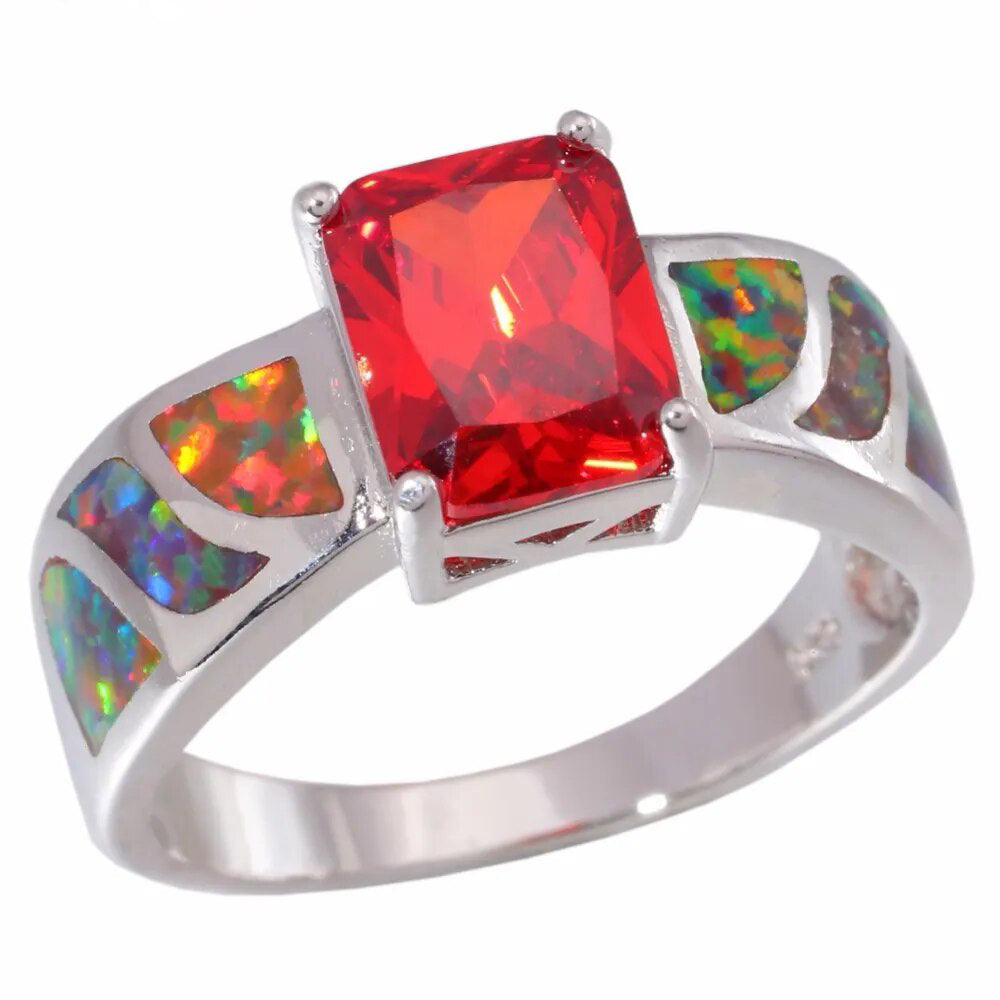 Garnet & Orange Fire Opal Silver Plated Ring