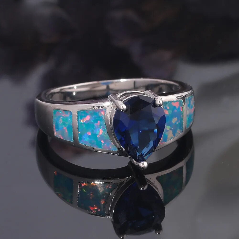 Chic Sapphire & Rainbow Fire Opal Ring