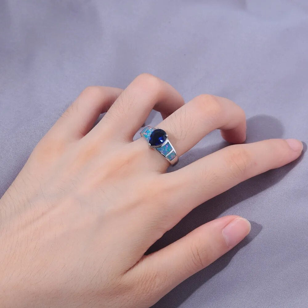 Chic Sapphire & Rainbow Fire Opal Ring
