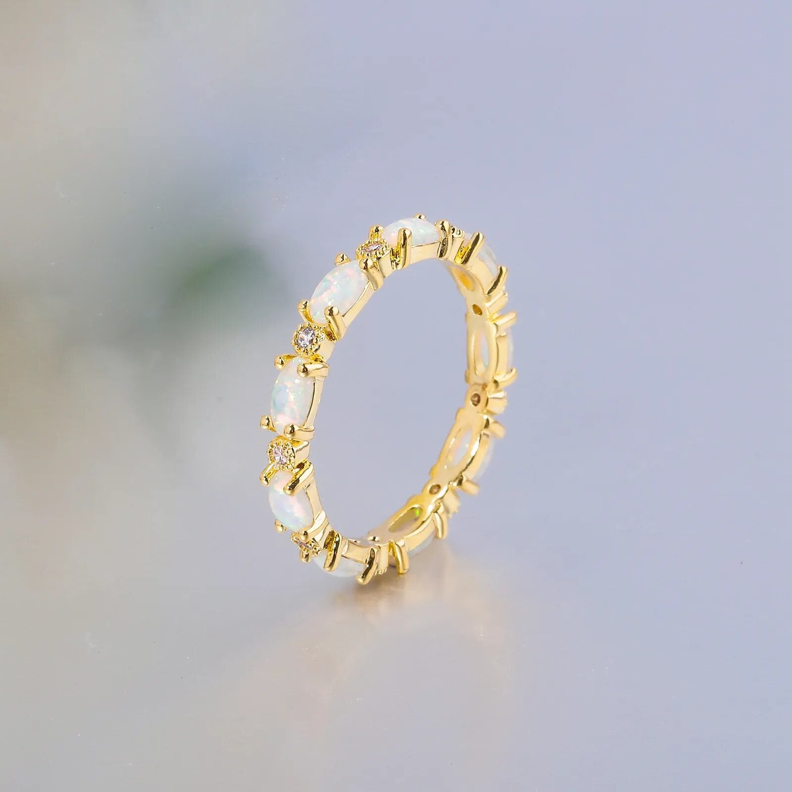 Luxury White Opal Gold Plated Round Ring