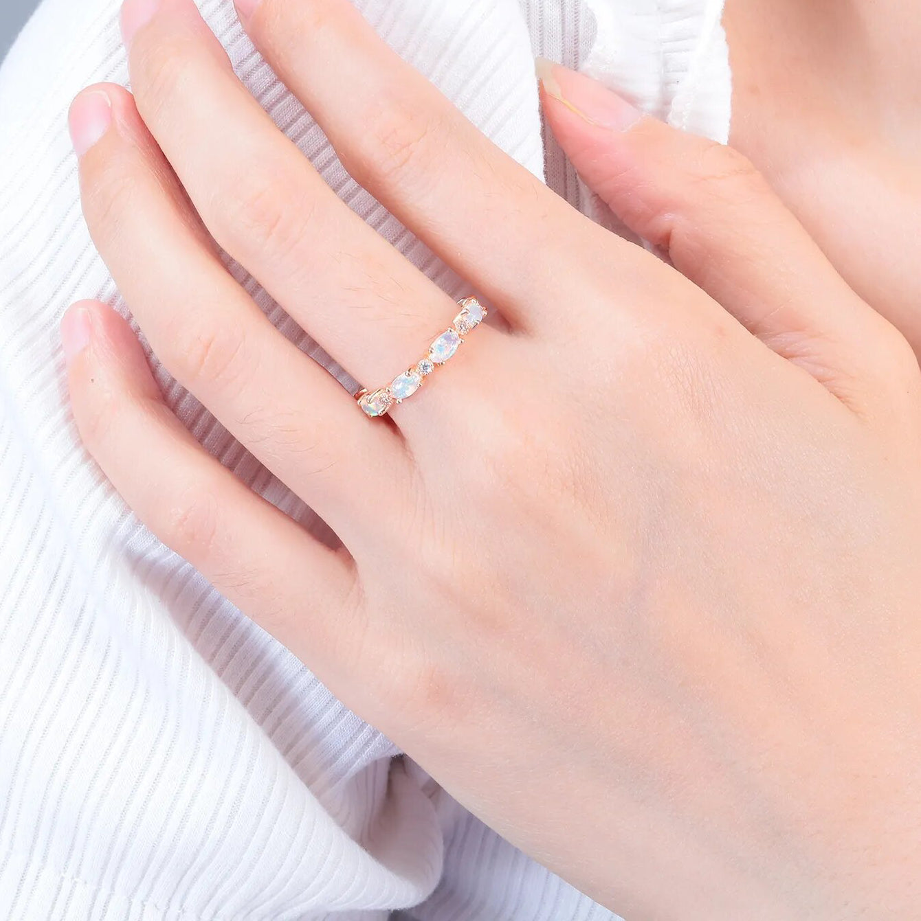 Luxury White Opal Gold Plated Round Ring