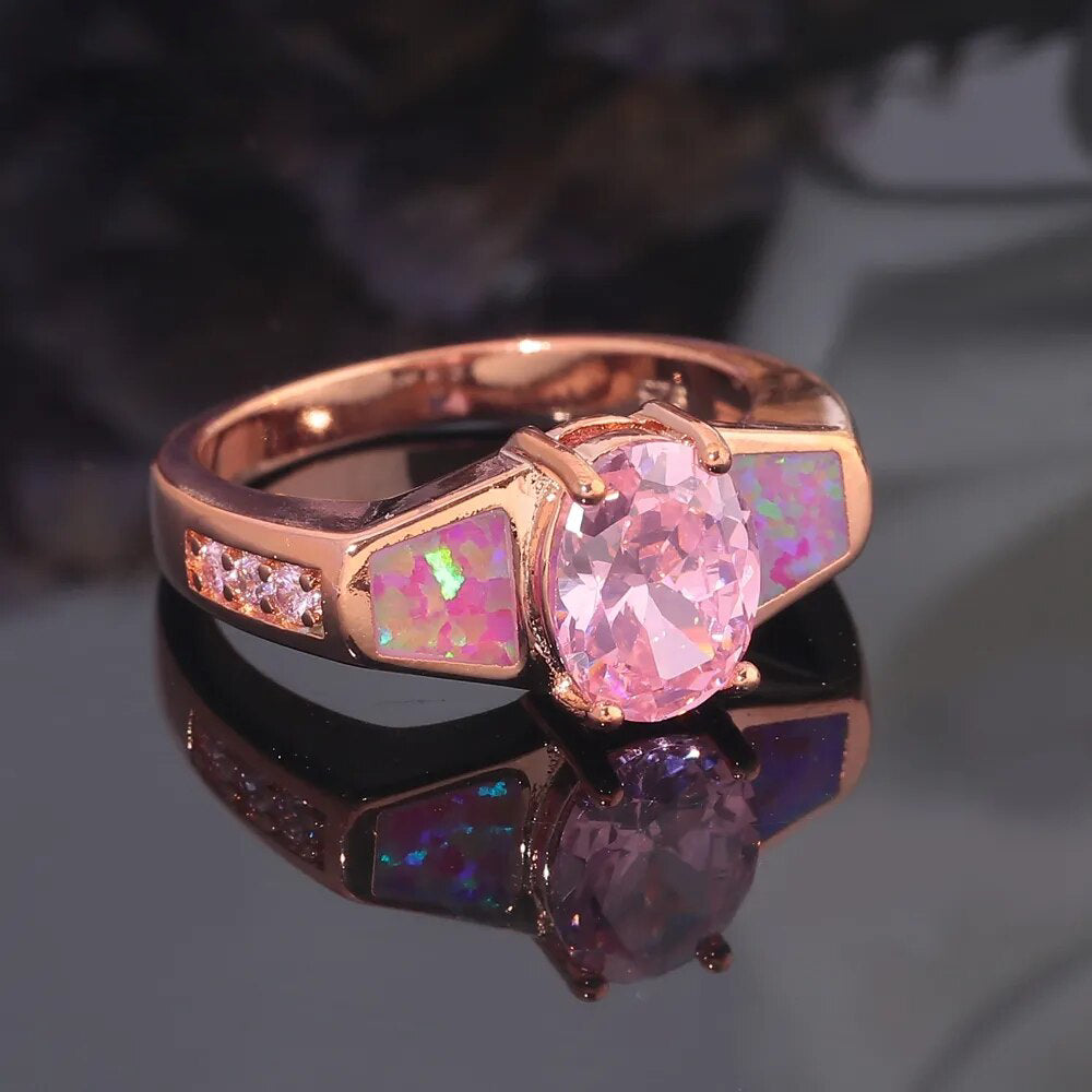 Vintage Pink Quartz & Pink Fire Opal Ring