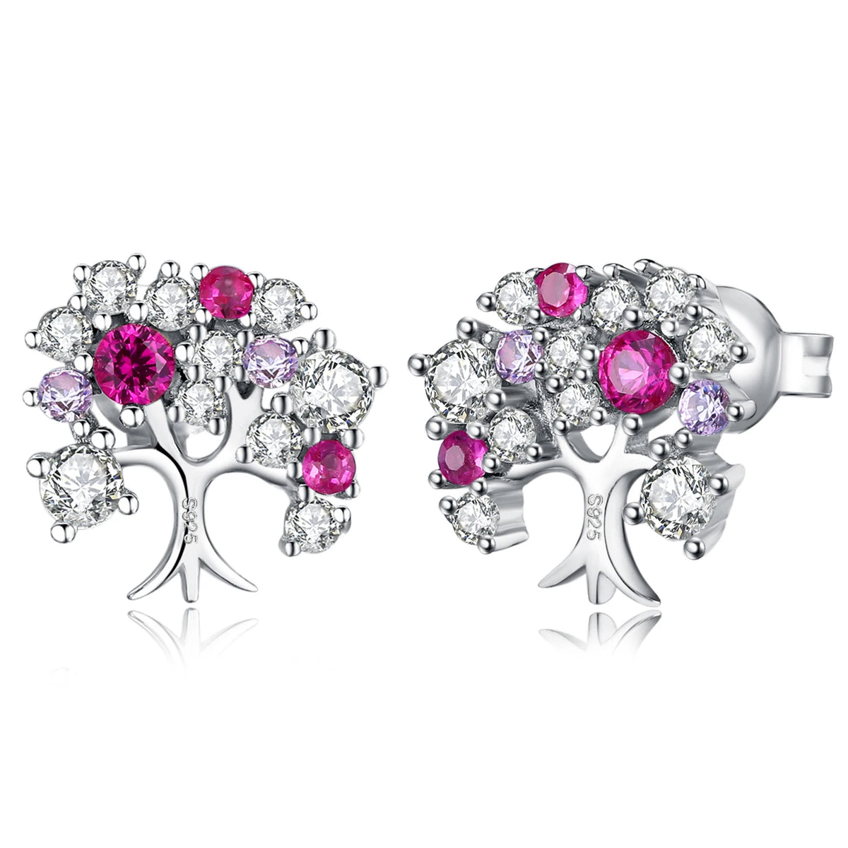 Tree Of Life Ruby Silver Earrings