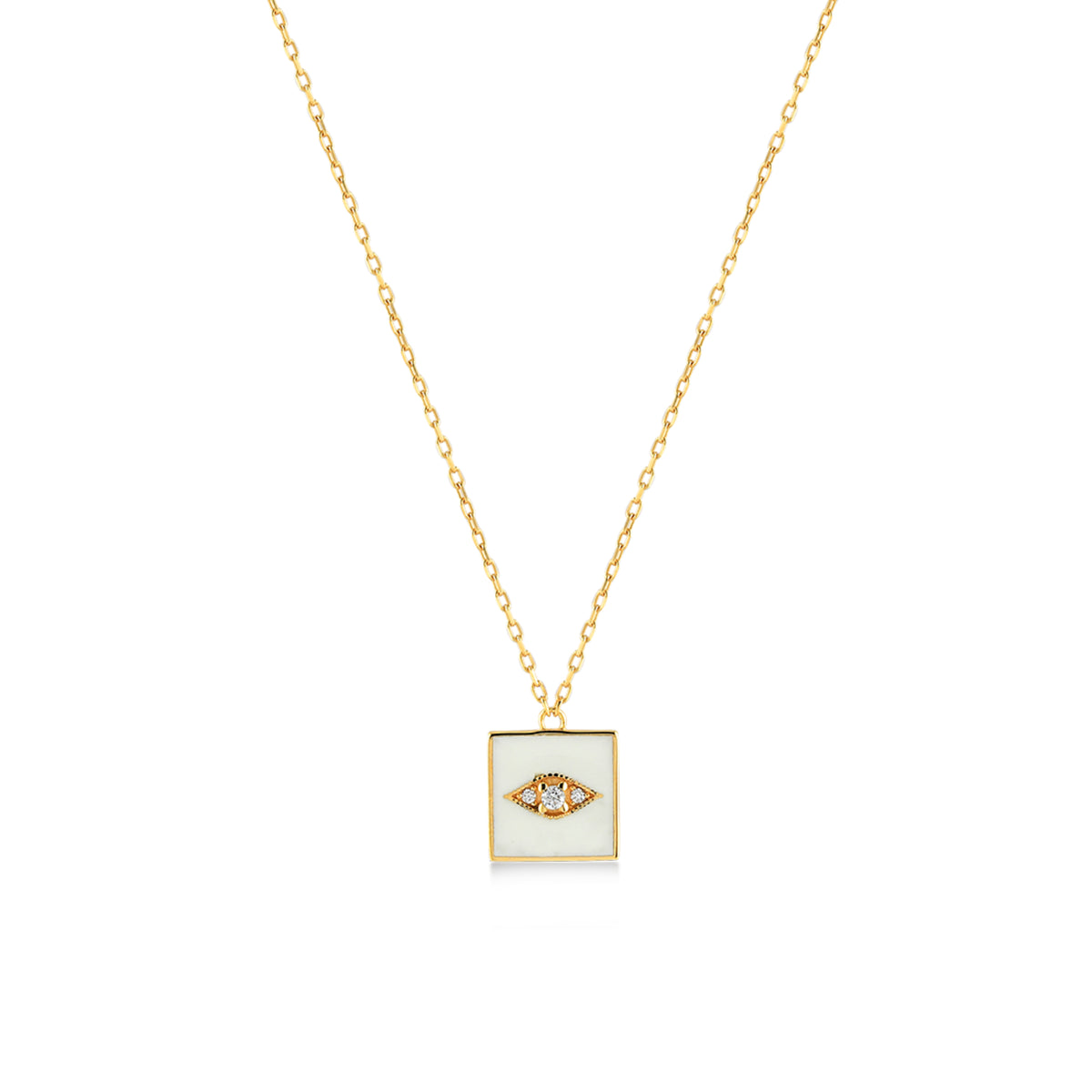White Square Evil Eye 24K Gold Vermeil Necklace