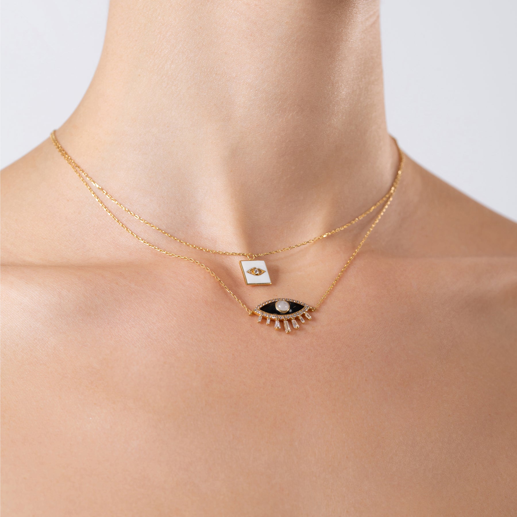 White Square Evil Eye 24K Gold Vermeil Necklace
