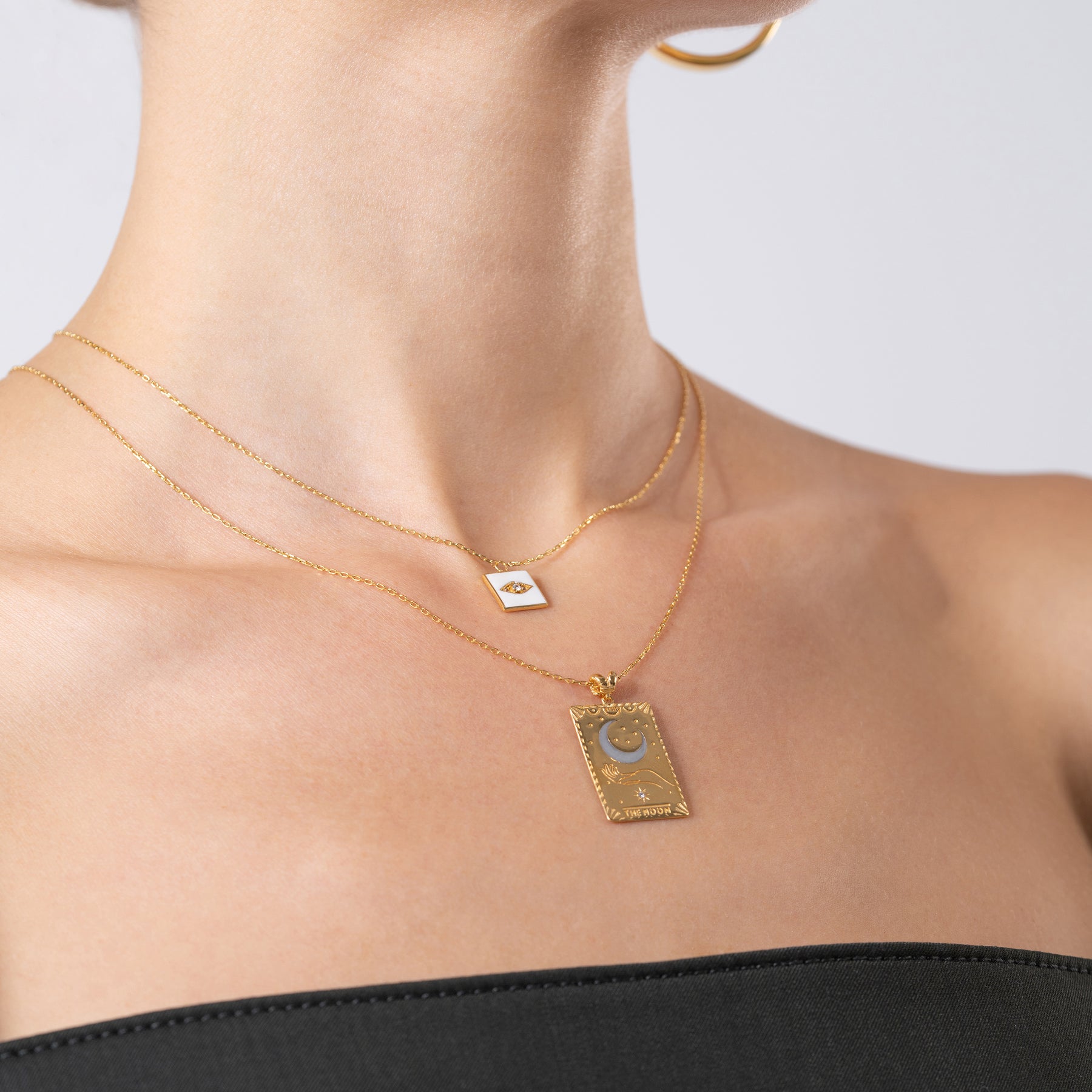 White Square Evil Eye 24K Gold Vermeil Necklace