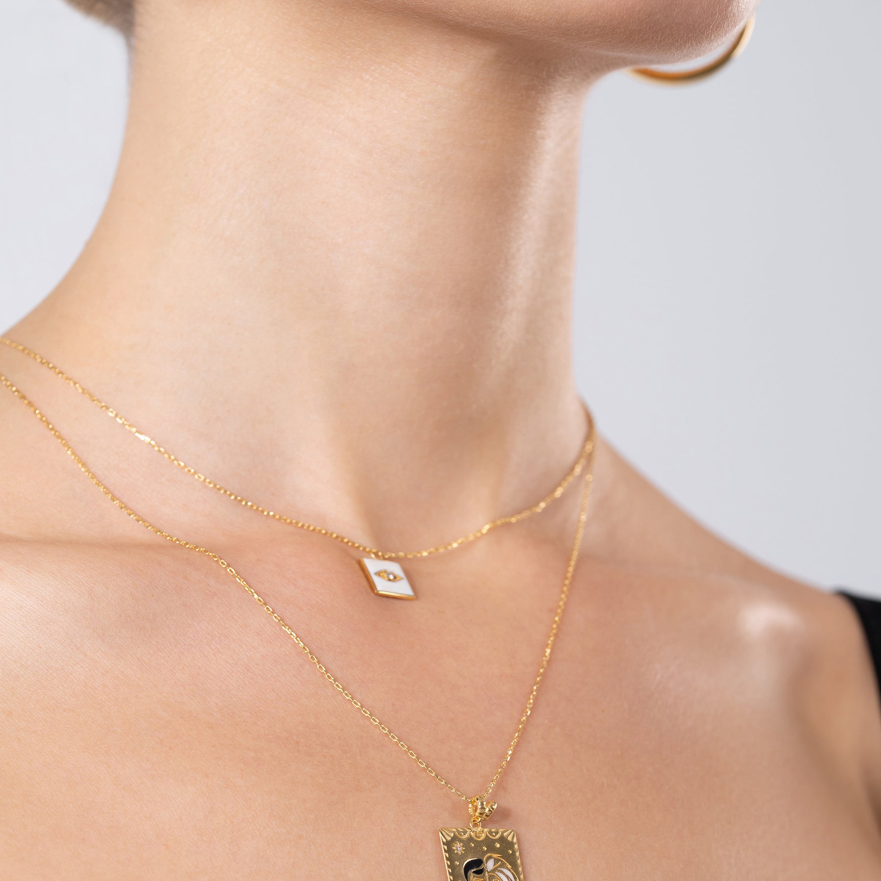 White Square Evil Eye 24K Gold Vermeil Necklace