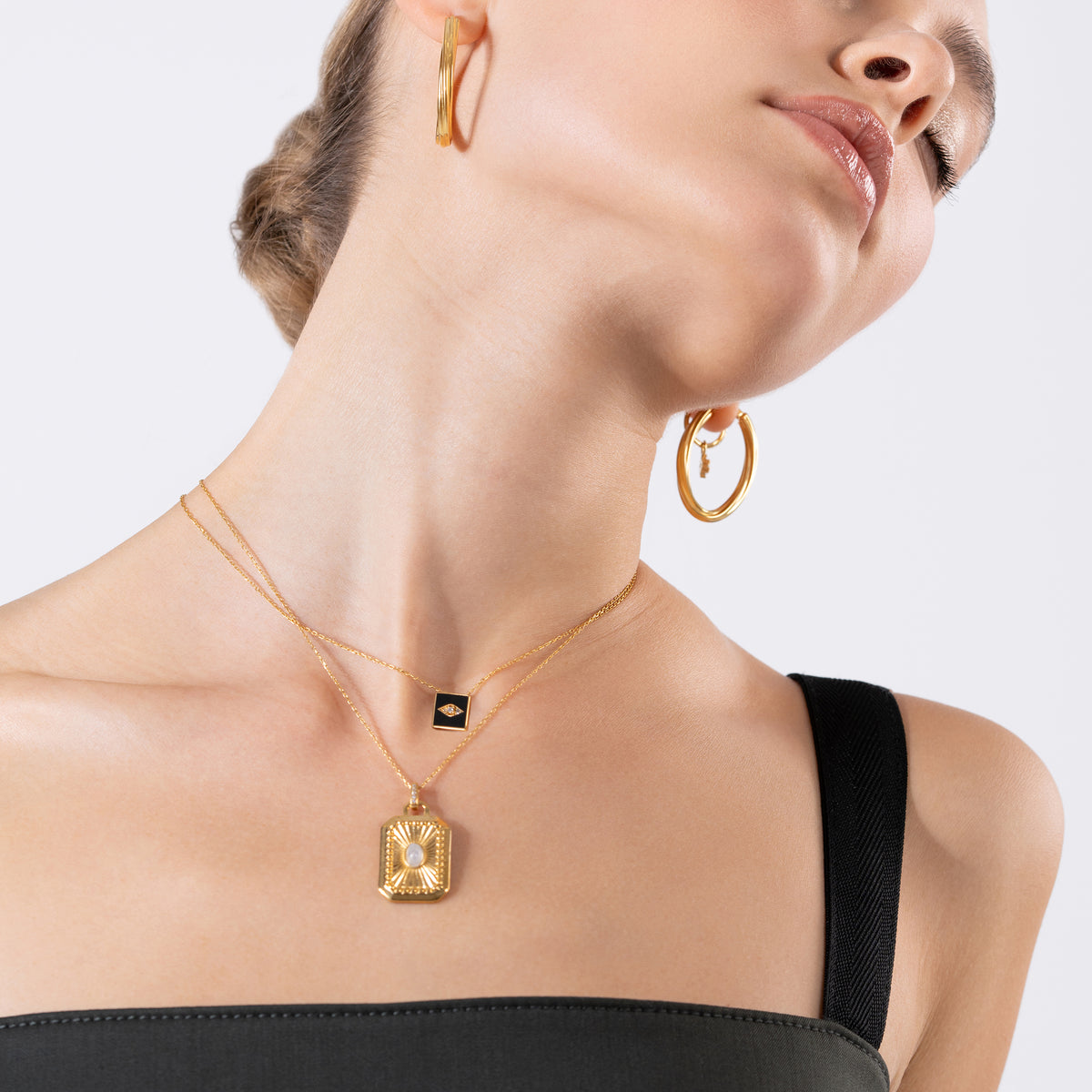 Black Square Evil Eye 24K Gold Vermeil Necklace
