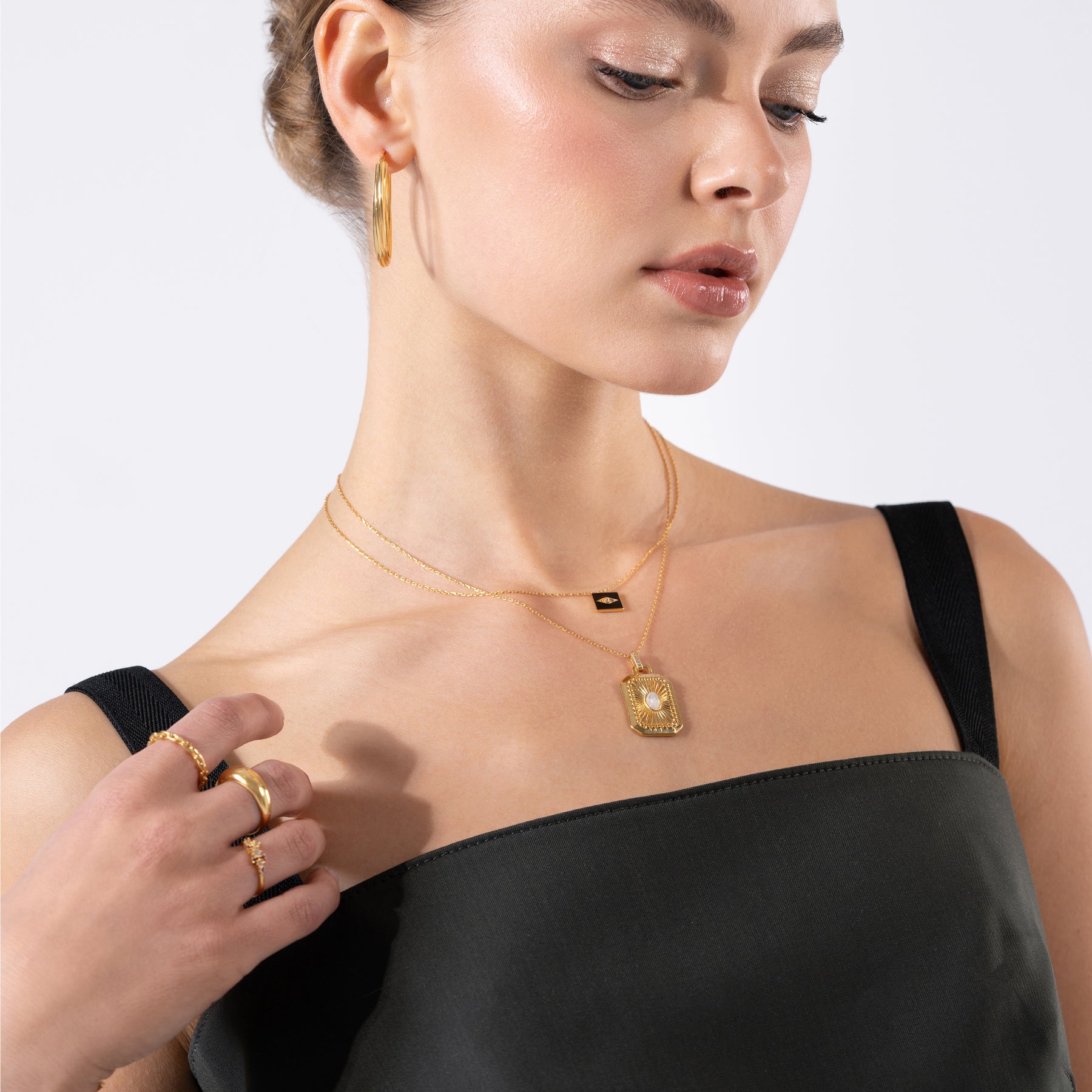 Black Square Evil Eye 24K Gold Vermeil Necklace