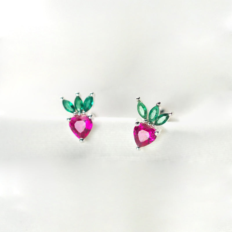 Strawberry 925 Sterling Silver Stud Earrings - Stud Earrings - Pretland | Spiritual Crystals & Jewelry
