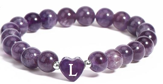 Natural Stone Amethyst and Obsidian Lover Bracelet (Customizable Initial Letter)