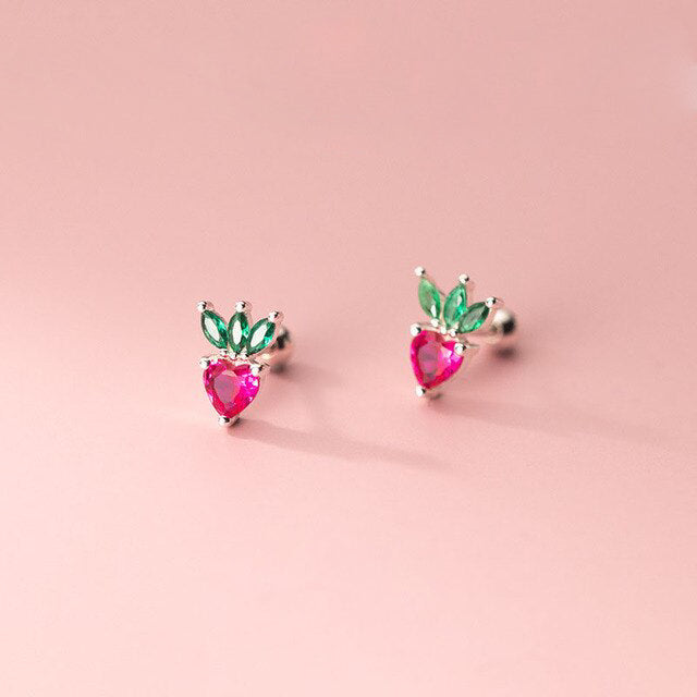 Strawberry 925 Sterling Silver Stud Earrings - Stud Earrings - Pretland | Spiritual Crystals & Jewelry