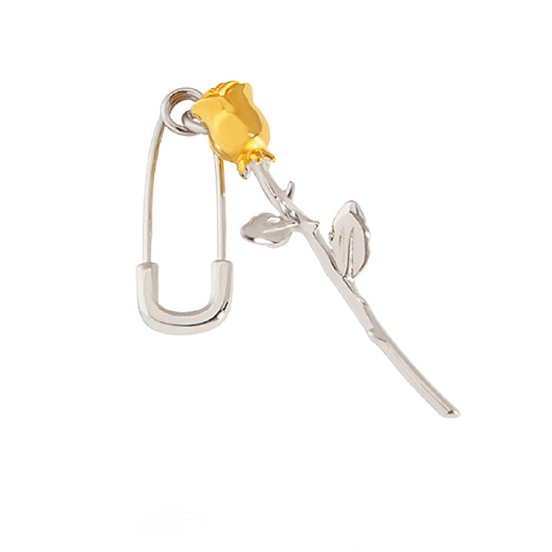 Shahmaran Rose Silver Single Earring - Drop Earrings - Pretland | Spiritual Crystals & Jewelry