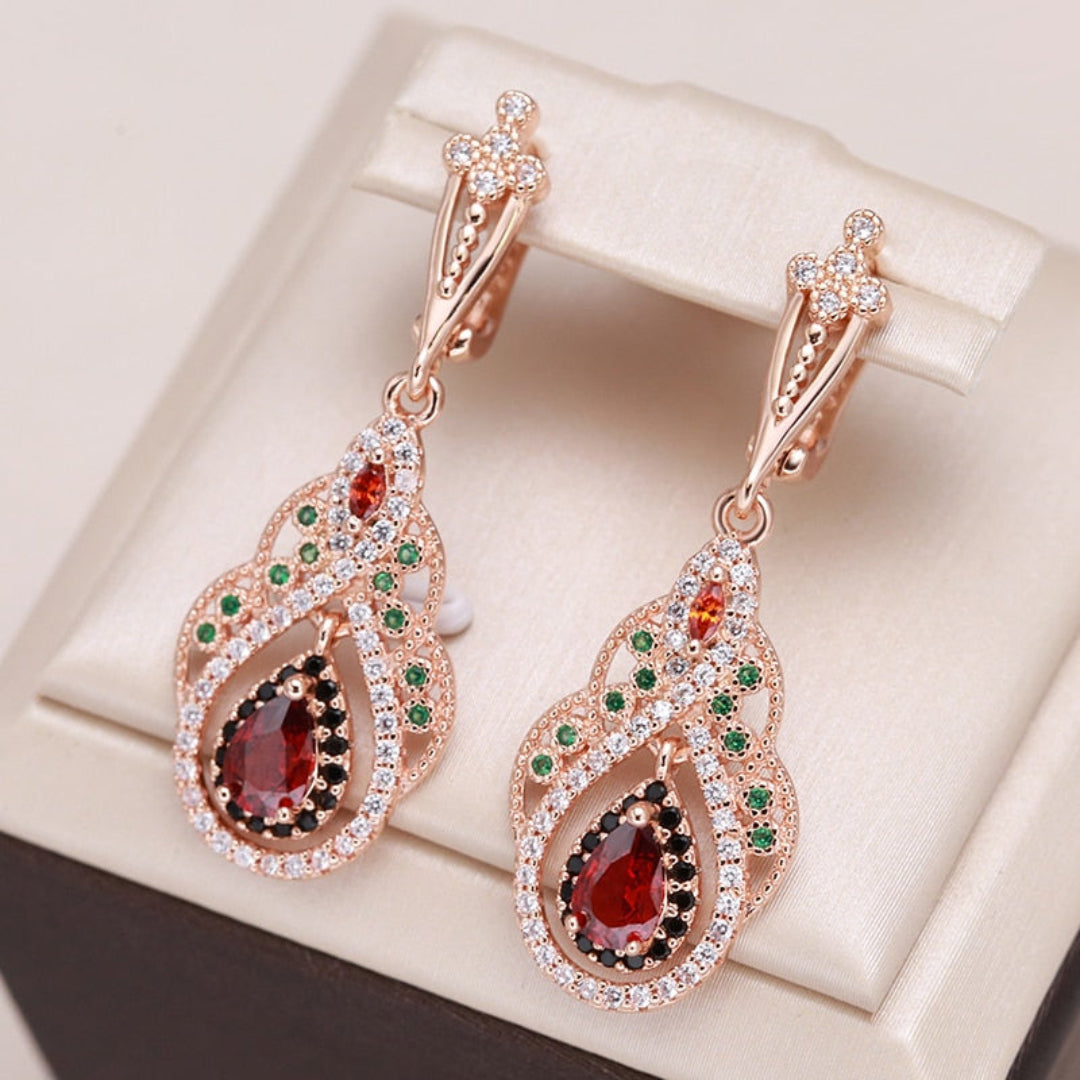 Turkish Garnet Antique Gold Color Earrings - Earrings - Pretland | Spiritual Crystals & Jewelry