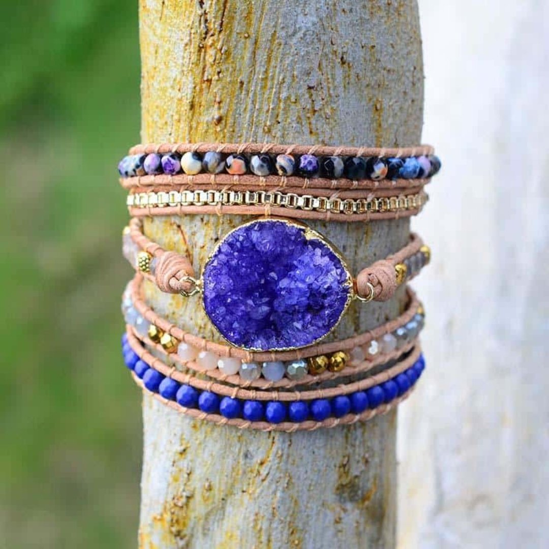 Calming Purple Druzy Bracelet - Wrap Bracelets - Pretland | Spiritual Crystals & Jewelry