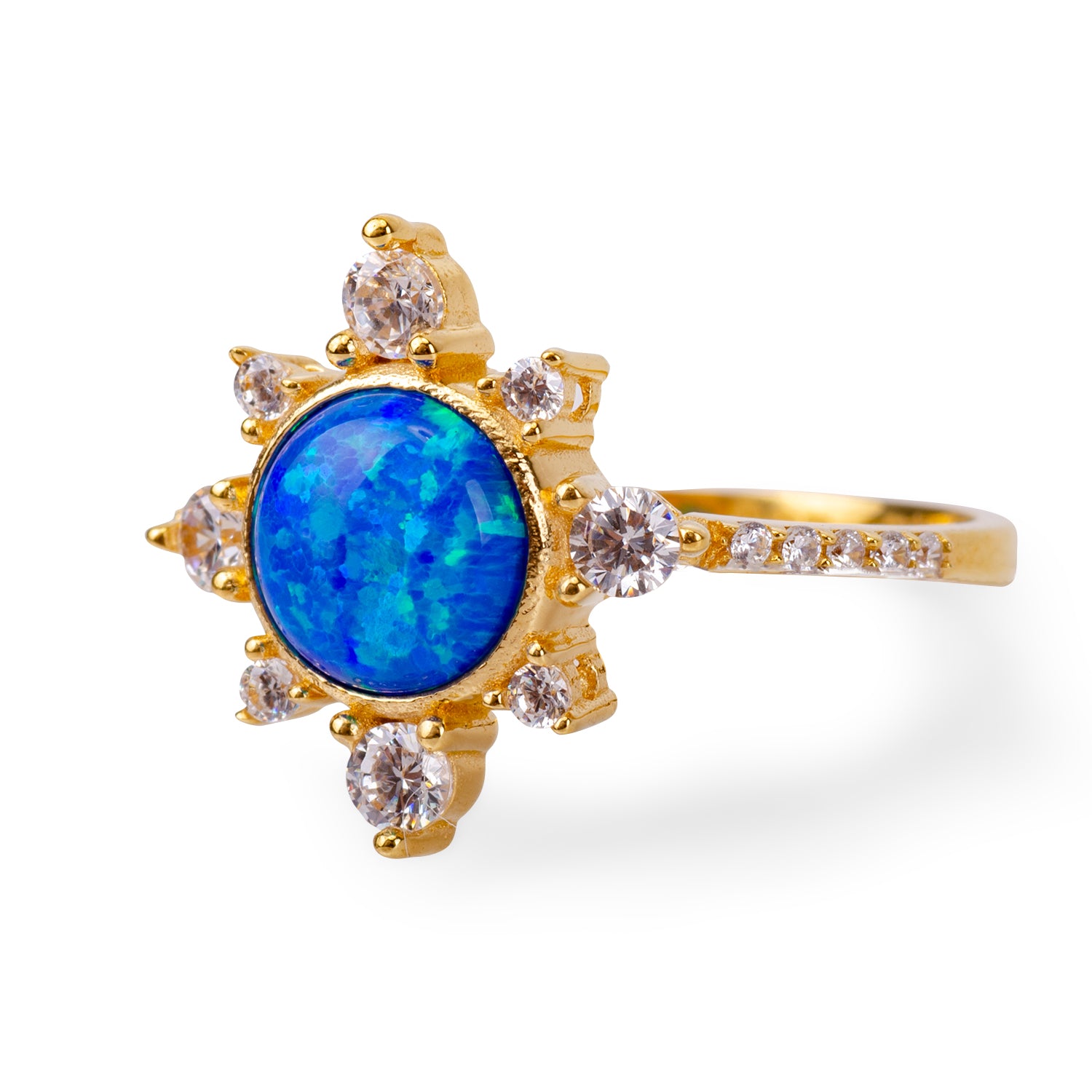 Sunshine Blue Opal 24K Gold Ring - Gold Vermeil Ring - Pretland | Spiritual Crystals & Jewelry