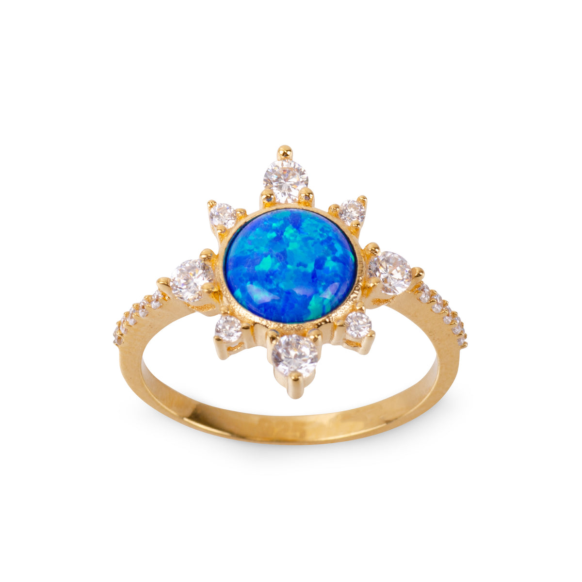 Sunshine Blue Opal 24K Gold Ring - Gold Vermeil Ring - Pretland | Spiritual Crystals & Jewelry