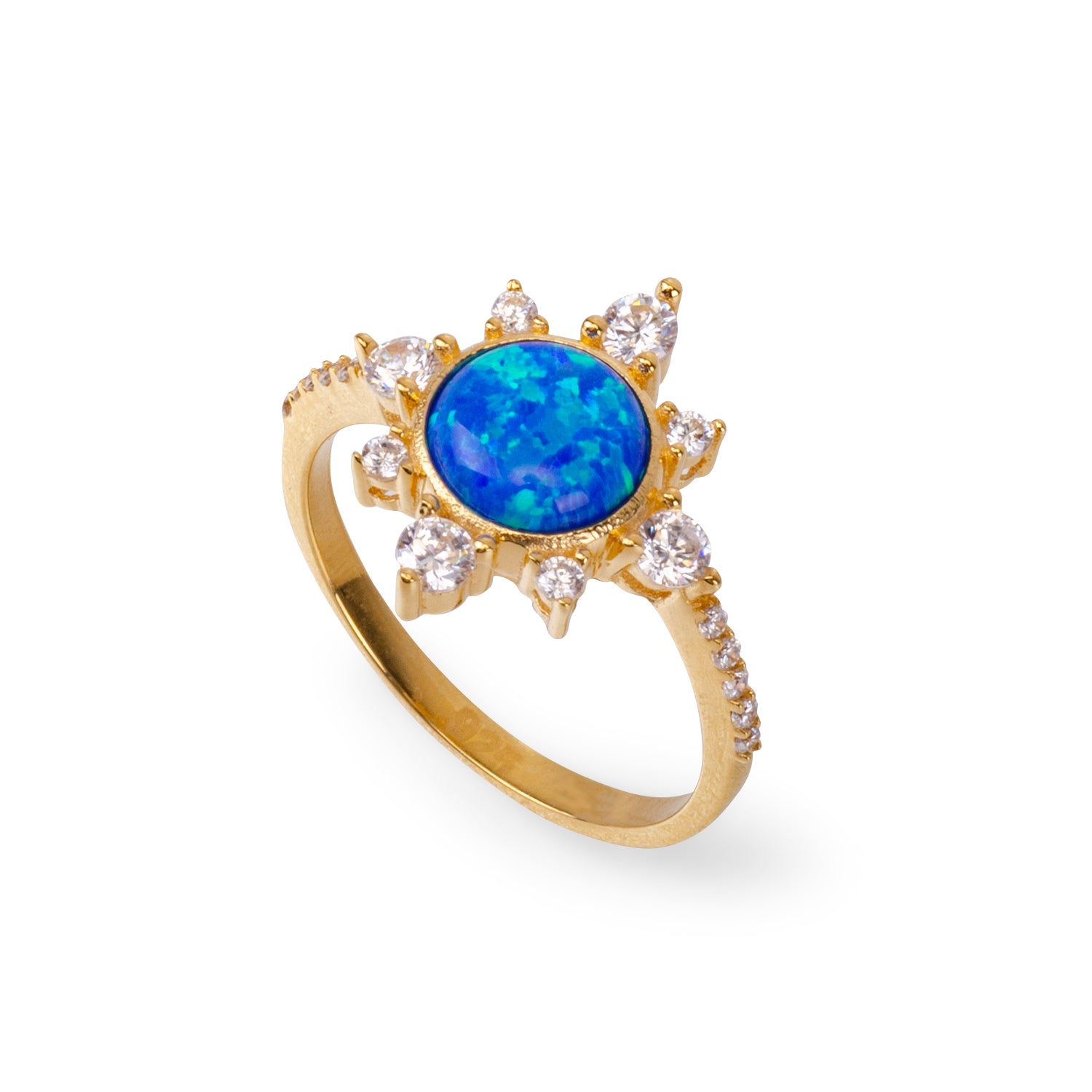 Sunshine Blue Opal 24K Gold Ring - Gold Vermeil Ring - Pretland | Spiritual Crystals & Jewelry