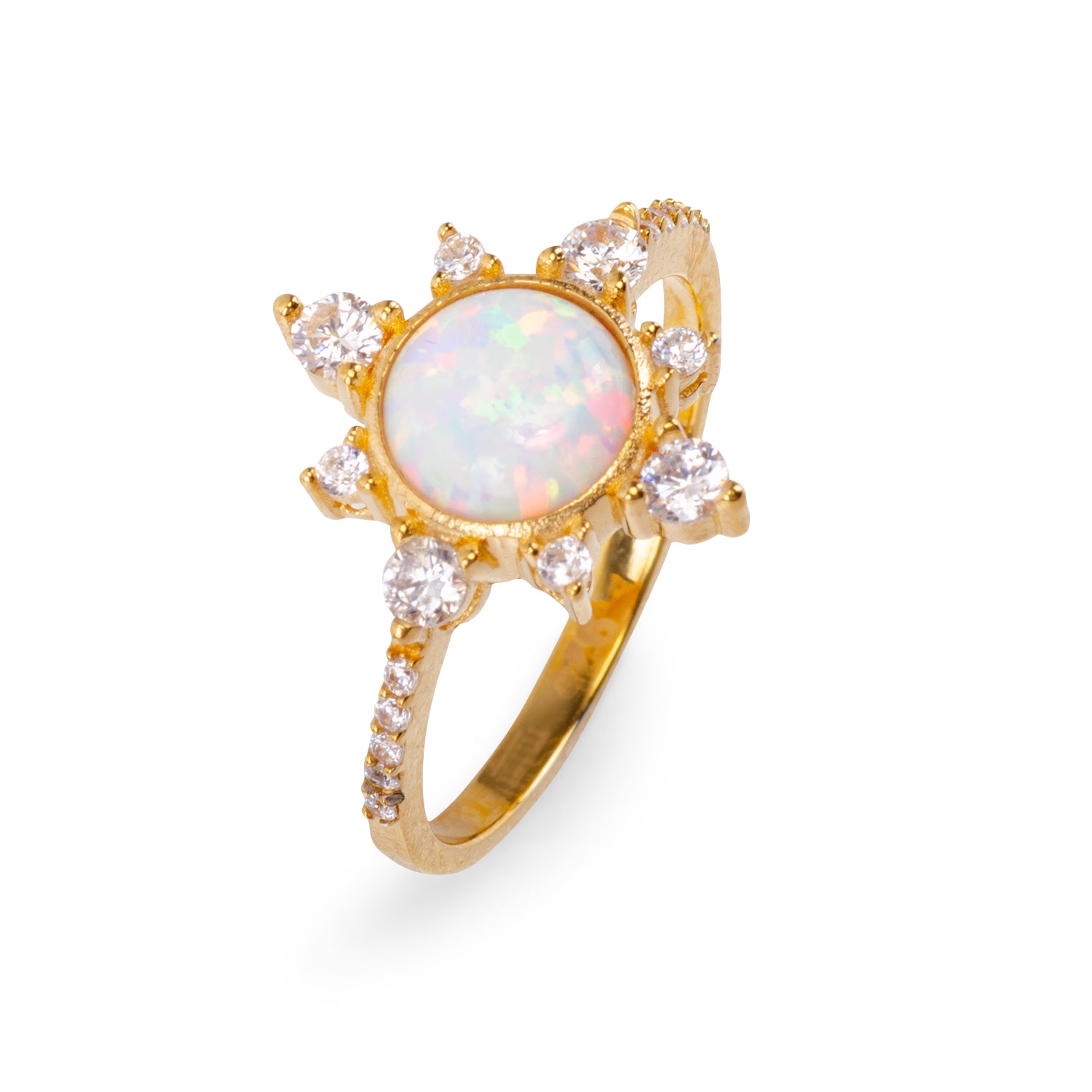 Sunshine White Opal 24K Gold Ring - Gold Vermeil Ring - Pretland | Spiritual Crystals & Jewelry