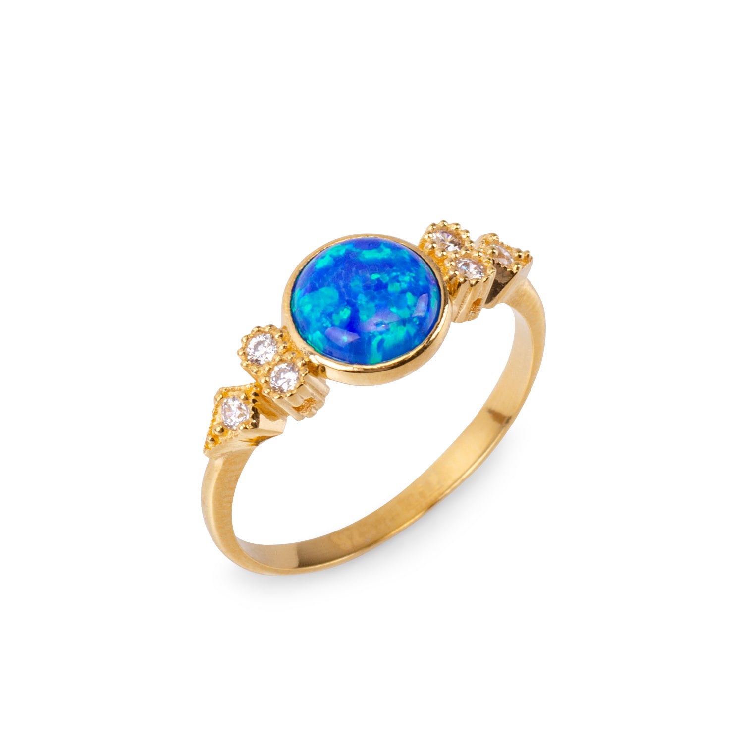 Eleanor Blue Opal 24K Gold Ring - Gold Vermeil Ring - Pretland | Spiritual Crystals & Jewelry