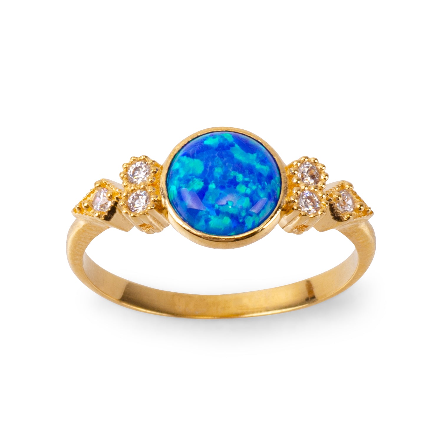 Eleanor Blue Opal 24K Gold Ring - Gold Vermeil Ring - Pretland | Spiritual Crystals & Jewelry
