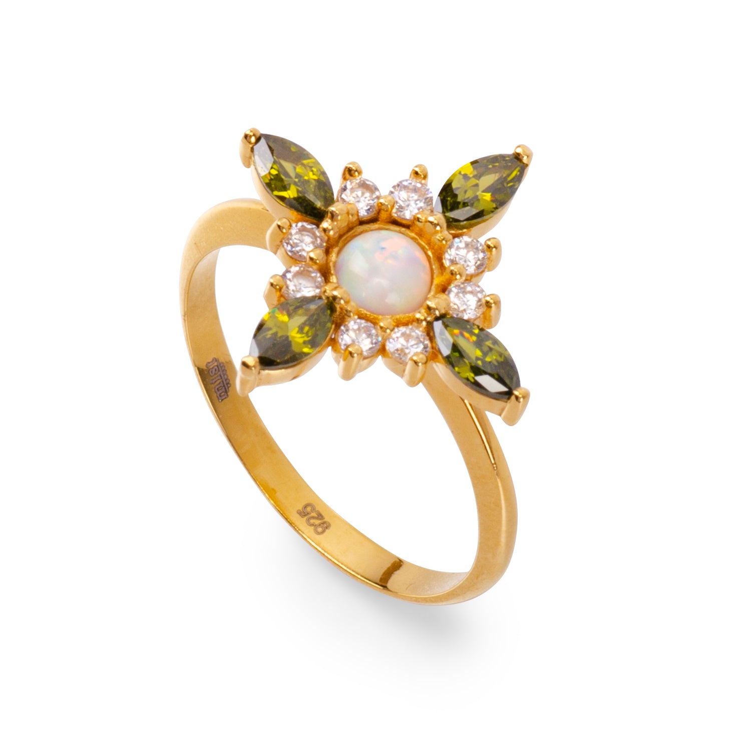 Flora Green Quartz 24K Gold Ring - Gold Vermeil Ring - Pretland | Spiritual Crystals & Jewelry