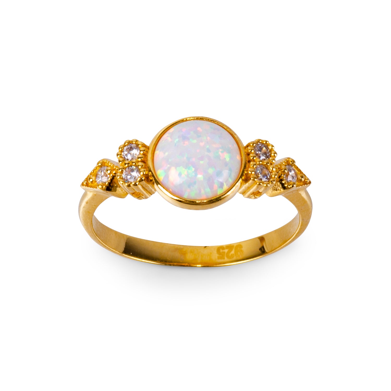 Eleanor White Opal 24K Gold Ring - Gold Vermeil Ring - Pretland | Spiritual Crystals & Jewelry