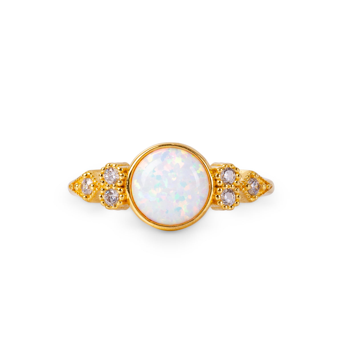 Eleanor White Opal 24K Gold Ring - Gold Vermeil Ring - Pretland | Spiritual Crystals & Jewelry