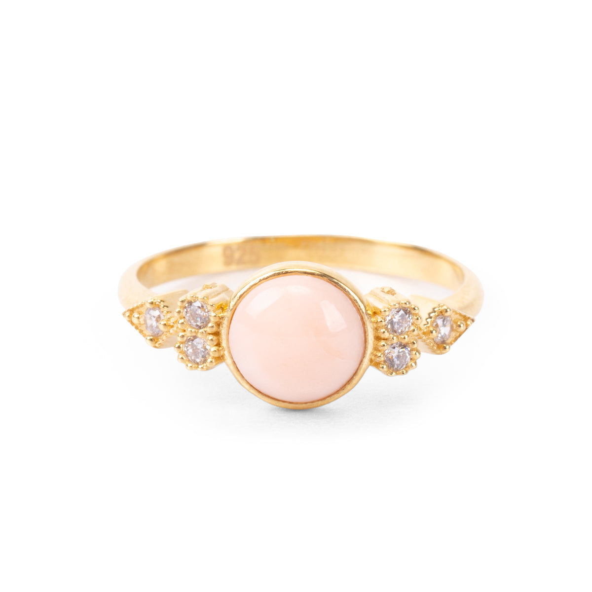 Eleanor Pink Opal 24K Gold Ring - Gold Vermeil Ring - Pretland | Spiritual Crystals & Jewelry