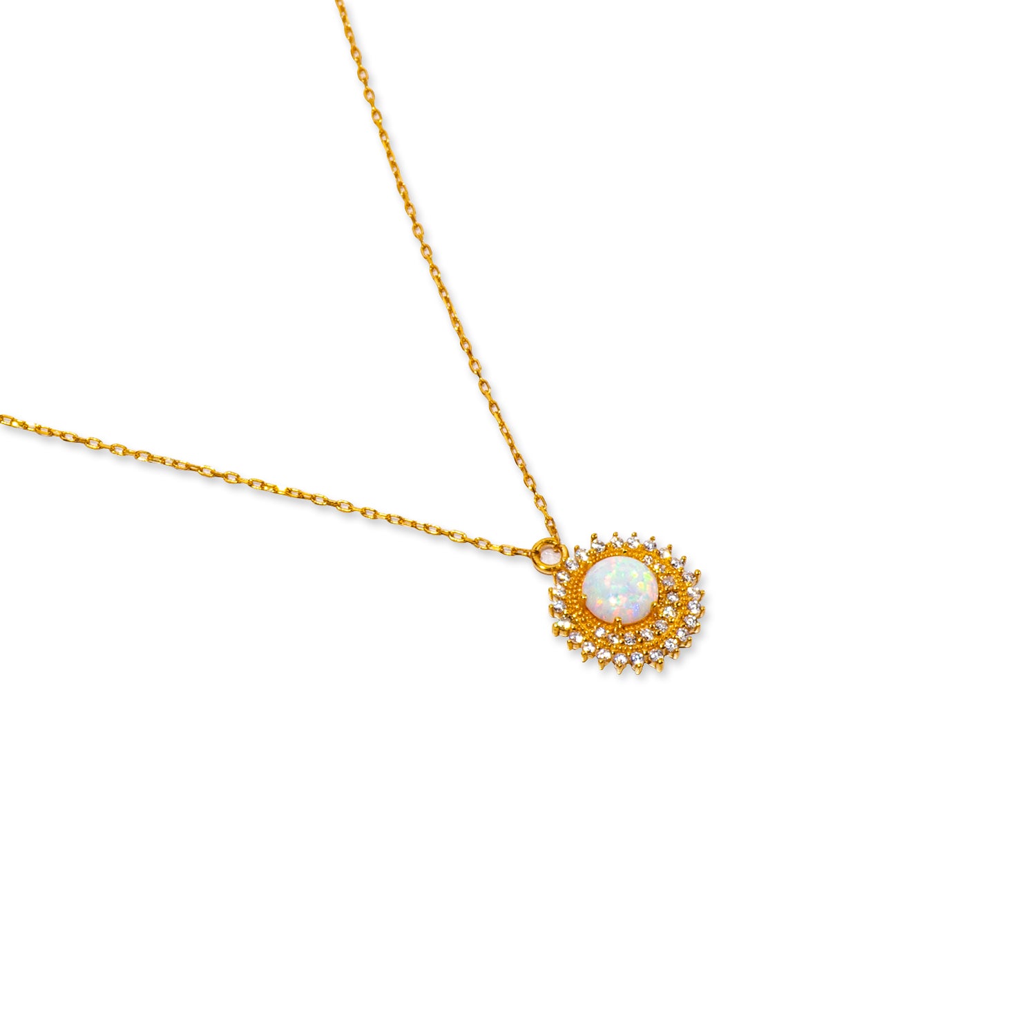 Sun White Opal 24K Gold Necklace - Gold Vermeil Necklace - Pretland | Spiritual Crystals & Jewelry
