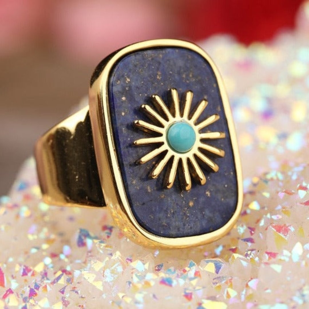 Resplendent Birthstones Sun Flower Adjustable Ring - Rings - Pretland | Spiritual Crystals & Jewelry
