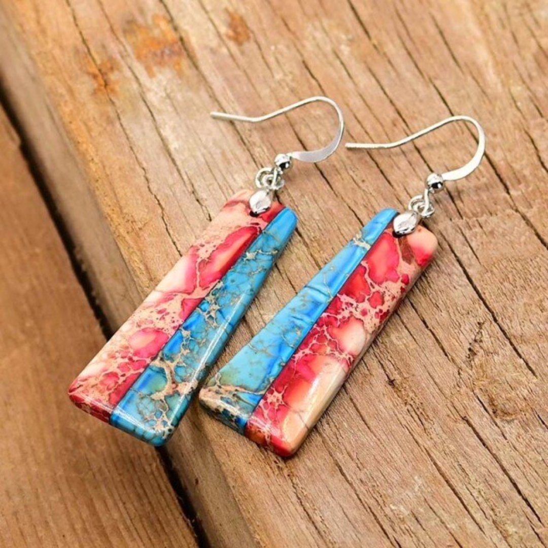 Cardinal Tetra Emperor Stone Trapezoidal Earrings - Drop Earrings - Pretland | Spiritual Crystals & Jewelry