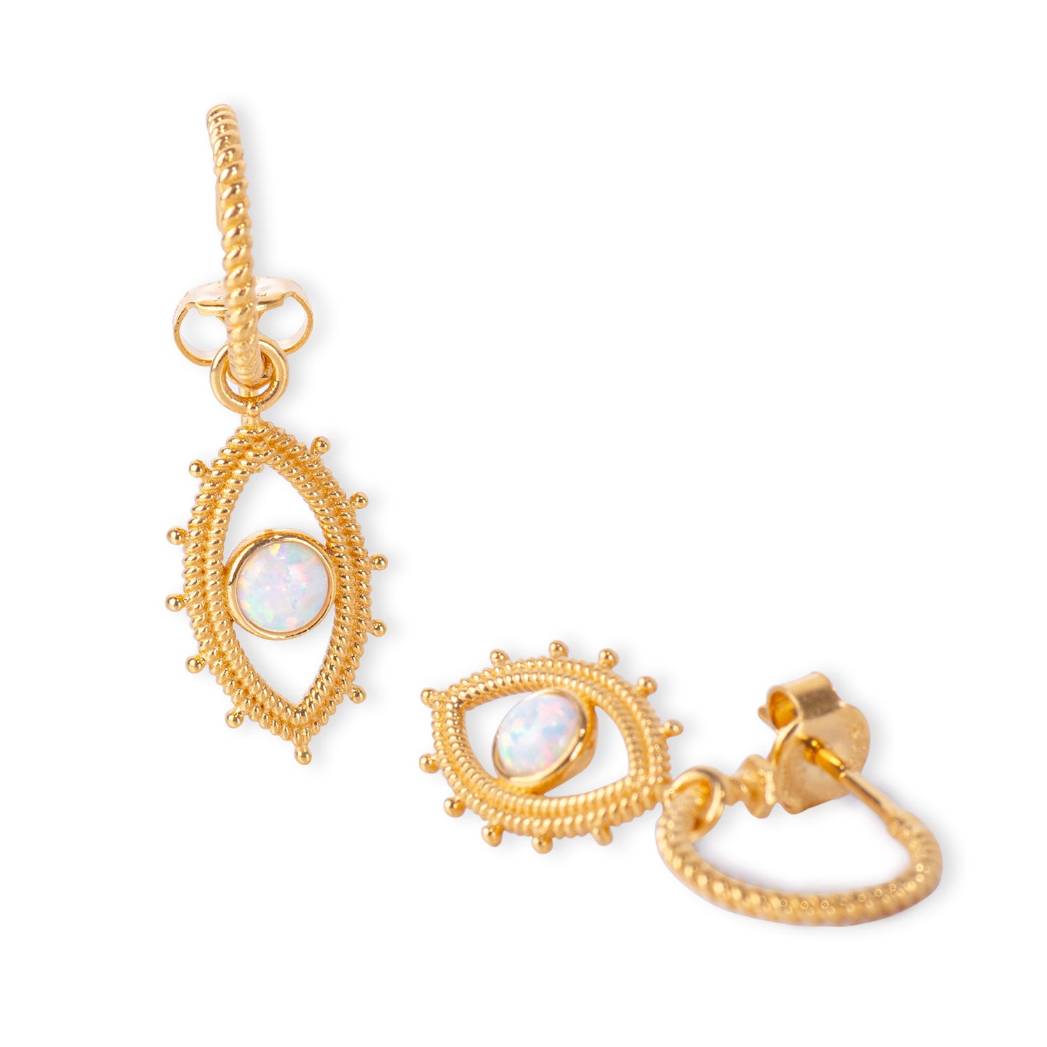 Evil Eye Opal 24K Gold Earrings - Gold Vermeil Earrings - Pretland | Spiritual Crystals & Jewelry