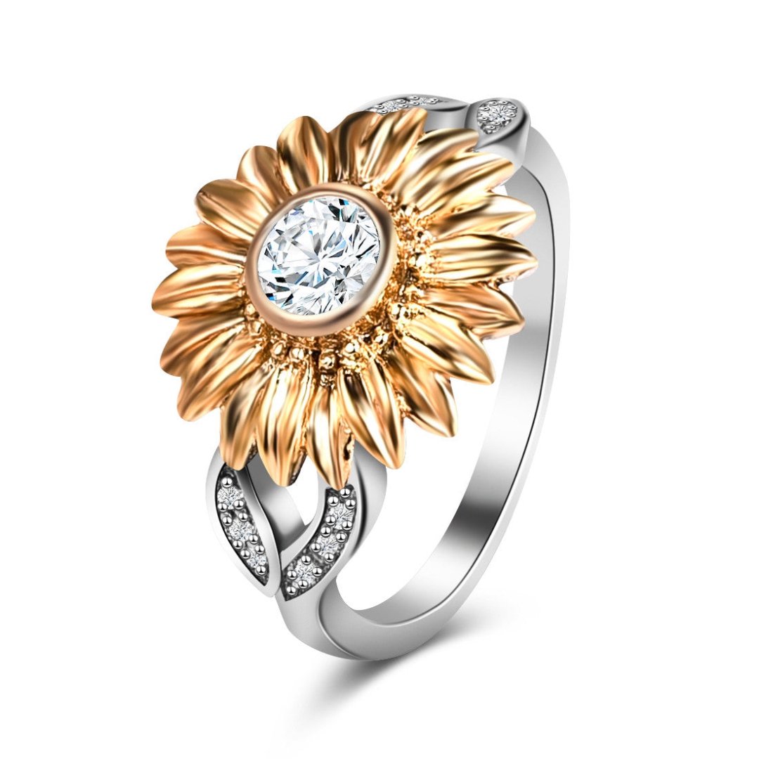 Sunflower Cubic Zirconia Ring - Rings - Pretland | Spiritual Crystals & Jewelry