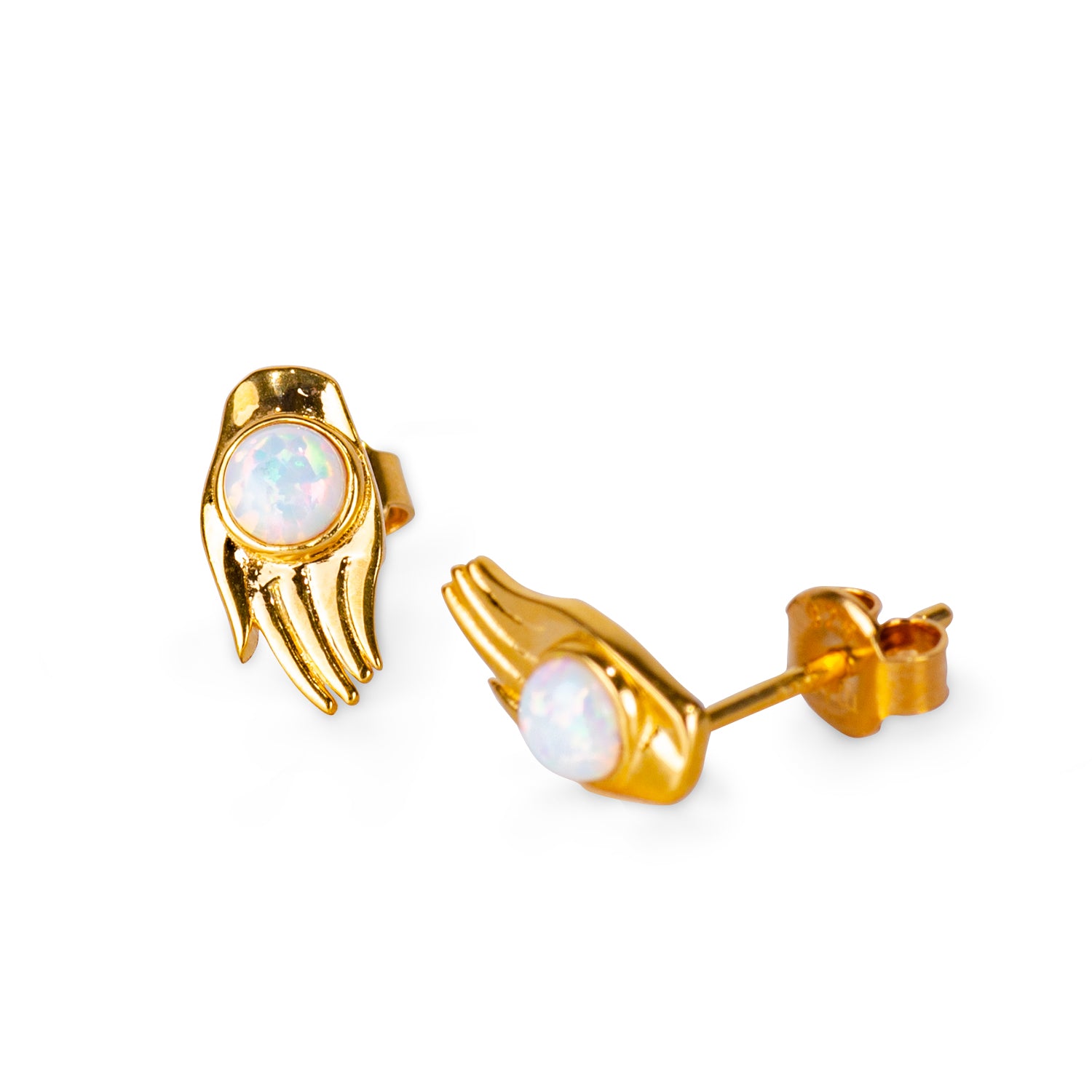 Hamsa Opal 24K Gold Earrings - Gold Vermeil Earrings - Pretland | Spiritual Crystals & Jewelry