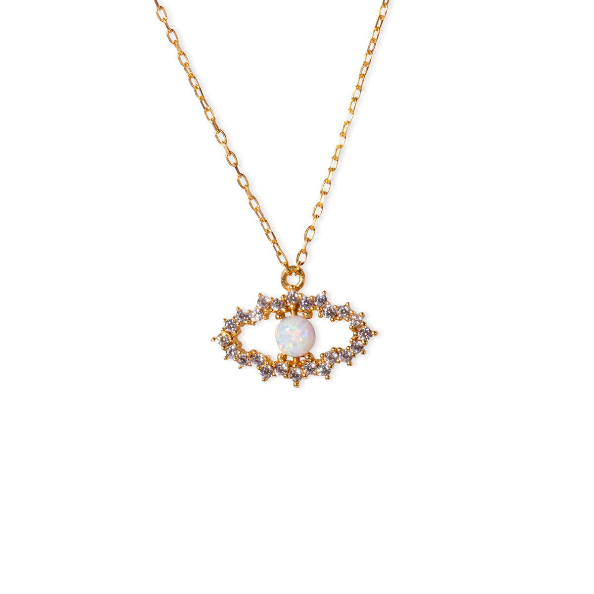 Evil Eye Opal 24K Gold Necklace - Gold Vermeil Necklace - Pretland | Spiritual Crystals & Jewelry