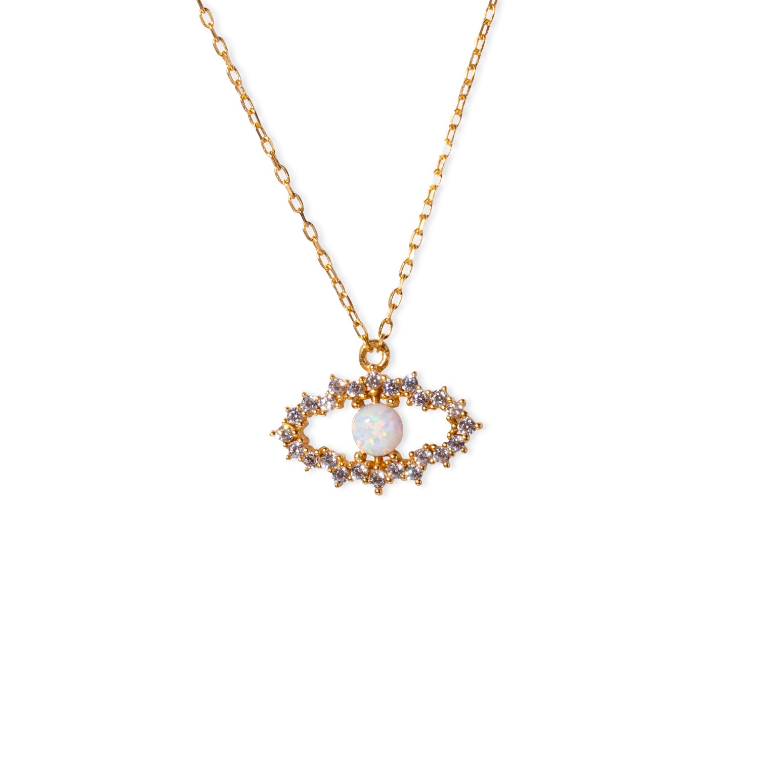 Evil Eye Opal 24K Gold Necklace - Gold Vermeil Necklace - Pretland | Spiritual Crystals & Jewelry