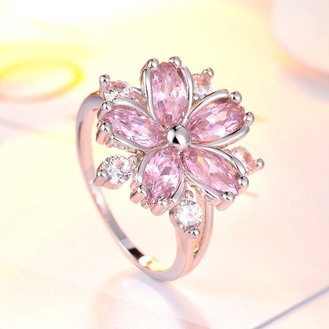 Elegant Sakura Rhinestone Silver Ring - Rings - Pretland | Spiritual Crystals & Jewelry
