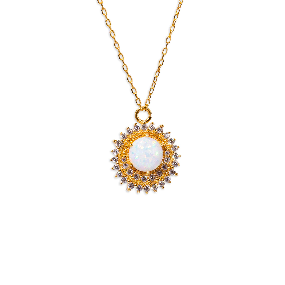 Sun White Opal 24K Gold Necklace - Gold Vermeil Necklace - Pretland | Spiritual Crystals & Jewelry