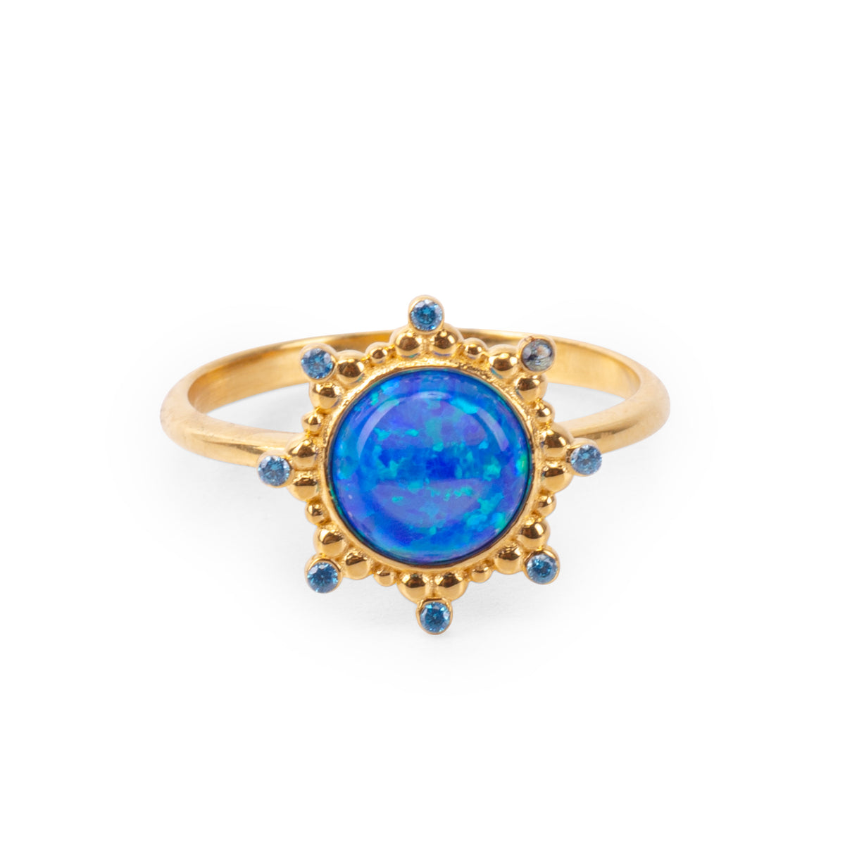 Starlight Blue Opal 24K Gold Ring - Gold Vermeil Ring - Pretland | Spiritual Crystals & Jewelry