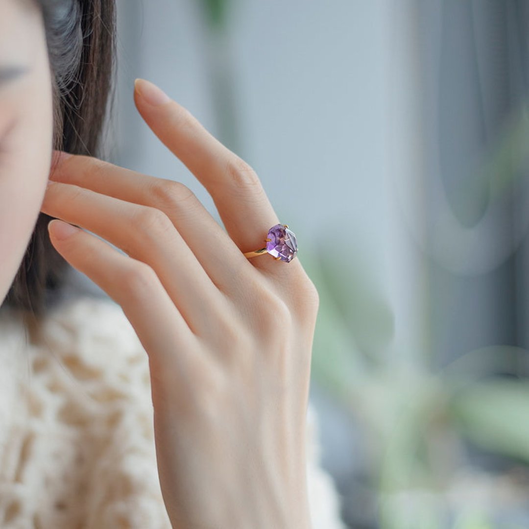 Chic Amethyst Gold Plated Adjustable Ring - Ring - Pretland | Spiritual Crystals & Jewelry